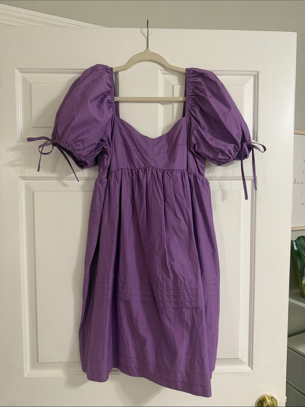 English Factory Babydoll Smocked Mini Dress Size M Purple Puff Sleeve Milkmaid